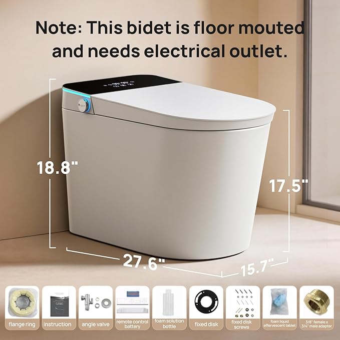 Smart Toilet with Bidet Built-in: Auto Dual Flush Bidet Toilet with Dryer, Gentle Wash One Piece Toilet with Child Mode, Foam Shield, Heated Seat, Foot Sensor, UV-C Night Light, Manual Lid/Seat