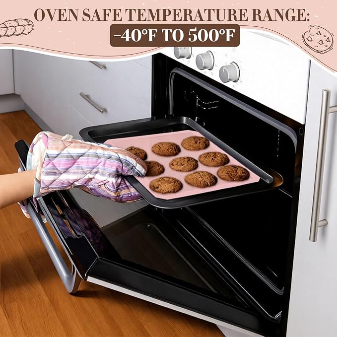 3 Pack Perforated Baking Mat, Eclair Pink Silicone Non Stick Baking Mats 2 Half Sheets & 1 Quarter Sheet, Food Reusable Safe Oven Liners Mats for Cookie Bread Pizza Pastry 16.5" x 11.6"pink
