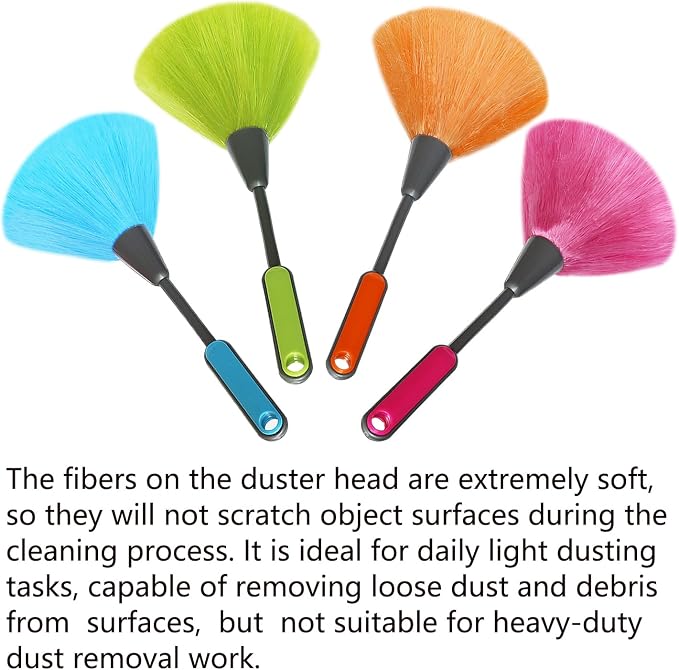 4 Pack 10 inch Microfiber Duster, Feather Duster, Grips Microfiber Delicate Duster for Cleaning Keyboard, Computer Screen, Books, Photo Frames