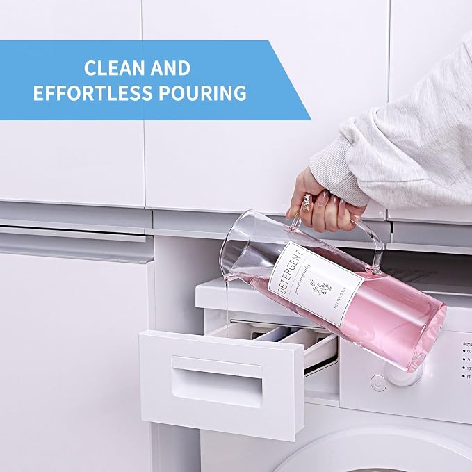 Glass Laundry Detergent Dispenser with Labels & Handles, 2 Pack | 50 oz Glass Containers, Waterproof Labels, Easy Pour Design, Laundry Room Organization, Laundry Detergent & Fabric Softener