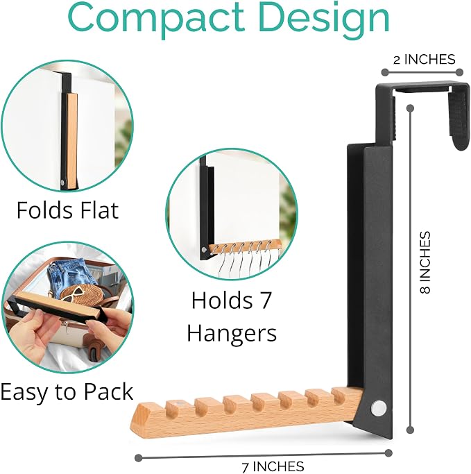 TERRA HOME Over The Door Coat Rack: Portable Folding Travel-Friendly Over The Door Clothes Hanger and Laundry Hanger, Ideal for Compact Spaces and On-The-Go Use - 2PCS (Black)
