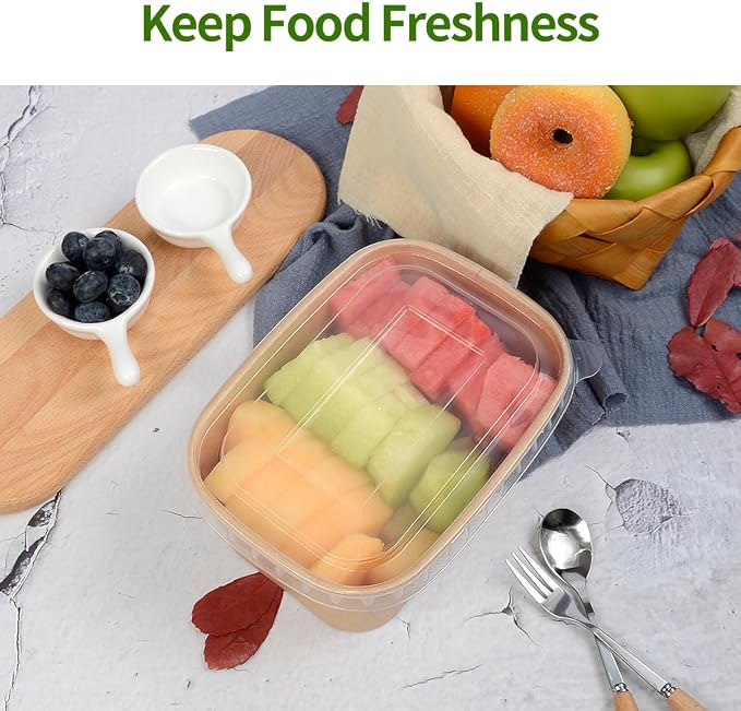 35 oz Paper Meal Prep Containers with Lids 50 Pack Hot and Cold Use | Microwavable Meal Prep Containers Disposable for Food Prep, Freezer Storage and Catering Take Out, 50 Bowls 50 Lids