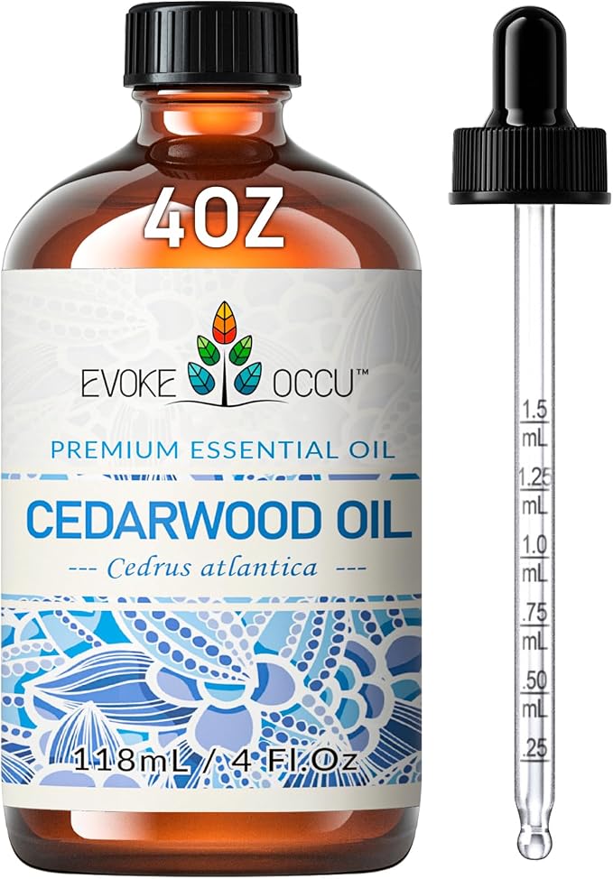 EVOKE OCCU Cedarwood Essential Oil for Diffuser, Aromatherapy & Skin Care | Nourishes Hair, Adds to Conditioner, Spray, DIY Blends, Skin Care, Home Atmosphere, Outdoor Protection - 118mL / 4 fl.oz