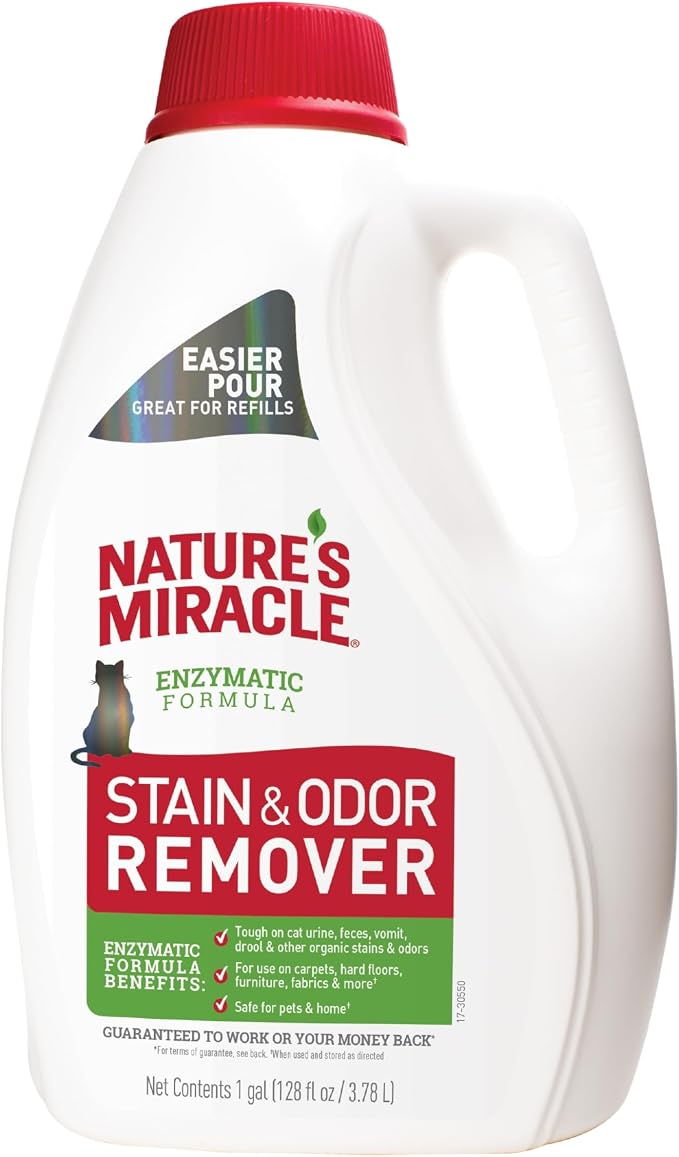 Nature’s Miracle Cat Stain & Odor Remover, Enzymatic Cleaner, 1 gal | Tough on Cat Urine, Feces, Vomit, Drool and Other Organic Stains and Odors, For Multiple Surfaces, Fresh Scent