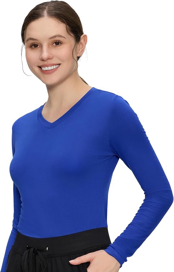 COZYFIT Women’s Underscrub Tee, V-Neck Long Sleeve Undershirt | Soft & Easy Care Fabric, Slim Fit, Smooth Touch, Comfort V-Neck Tee, Machine Wash, Multiple Sizes for Choose