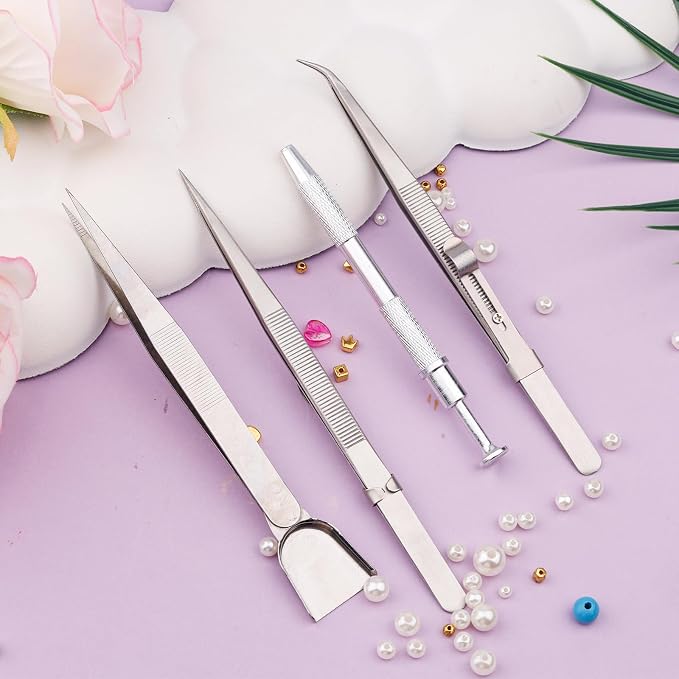 Gosknor 4pcs Cake Decorating Tools Set, Stainless Steel Sprinkle Pen Pearl Grabber & Tweezers with Shovel Head Professional Sprinkles Spoon Dragee Tools for Baking Cookies Cupcake Decoration