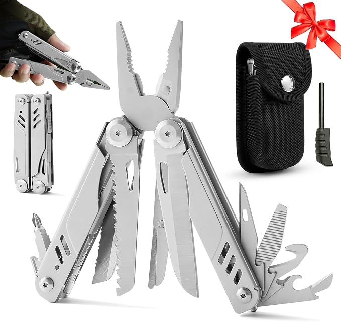 21-in-1 Multitool Pliers with Self-Locking, Pocket Knife & Clip | Stainless Steel, Cutters, Glass Breaker, Screwdriver for Outdoor Camping, Survival, DIY, Emergency – Handy Edc Gift for Men