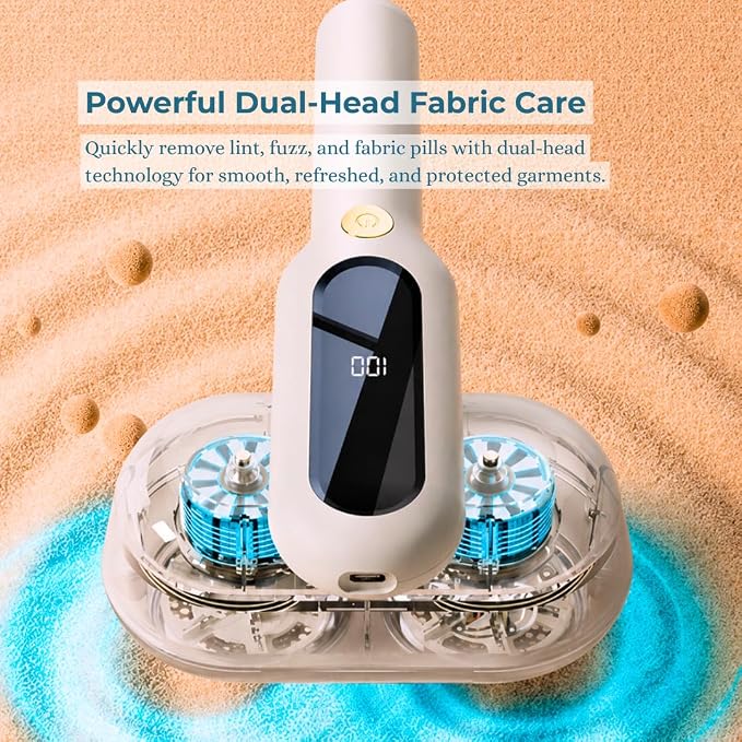 Fabric Shaver, Rechargeable Lint Remover, Pearl White | 2600mAh Powerful Battery, 9500 RPM with 3 Speeds, Includes 4 Extra 6-Leaf Blades