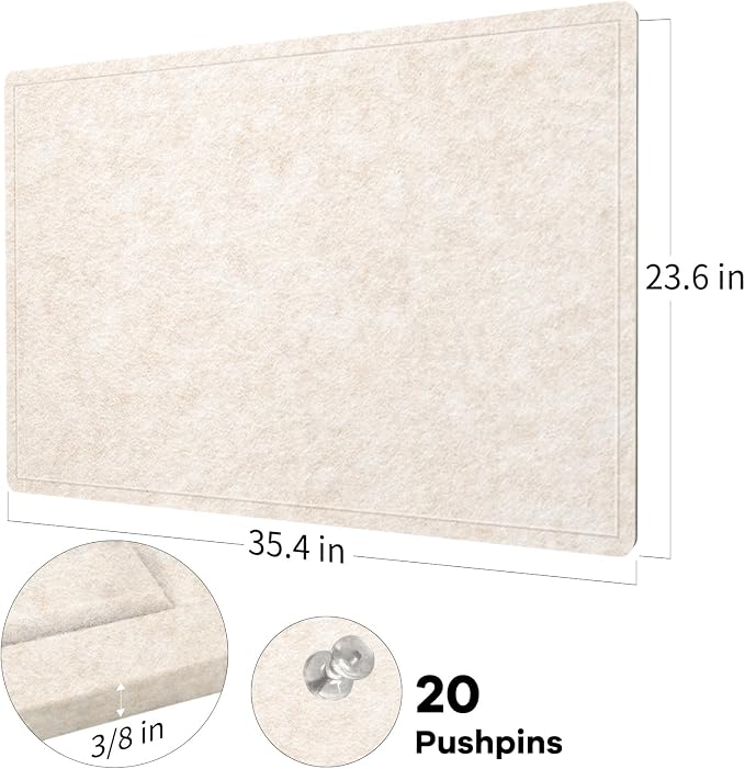 Felt Bulletin Board 36x24 inches, Decorative Pin Board for Home & Office | Cork Board Alternative for Wall with Push Pins, Display Mood Board for Photos, Notes & Reminders