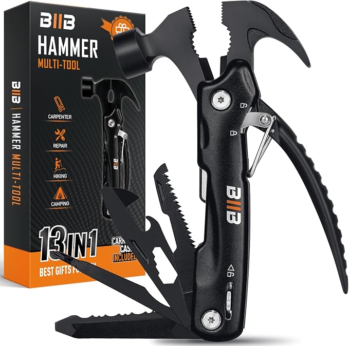 BIIB Gifts for Men, 13 in 1 Hammer Multitool, Birthday Gifts for Men Dad | Christmas Gift for Mens Stocking Stuffers for Adult, Mens Gift for Dad Him, Camping Essentials Survival Gear Tool Gadgets