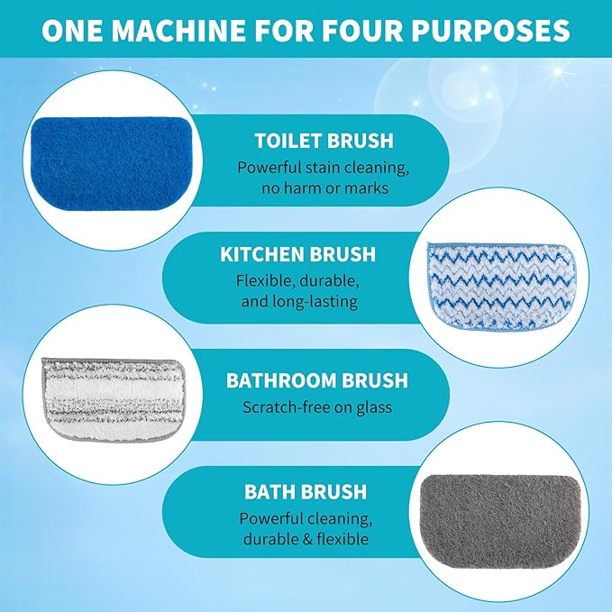 Tub Brush Scrubber with Long Handle, Durable Tub Scrubber with 4 Versatile Cleaning Heads, No-Scratch, Powerful Deep-Clean Tile Scrubbers, for Shower Bathroom Kitchen Bathtub Toilet