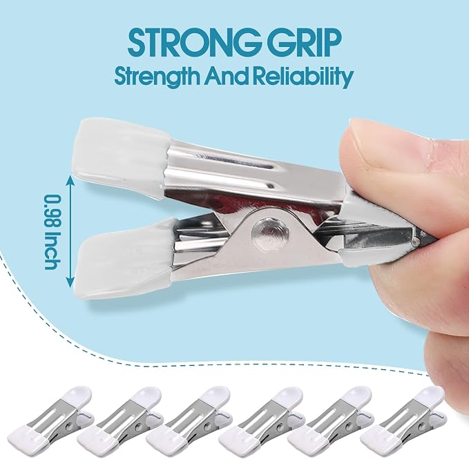 Clothes Pins Heavy Duty, 30 Pack, 2.17 Inch Metal Chip Clips, White | Clothespins for Photo Drying Clothesline Laundry Sock, Bag Clips for Food Kitchen Stainless Steel with Rubber