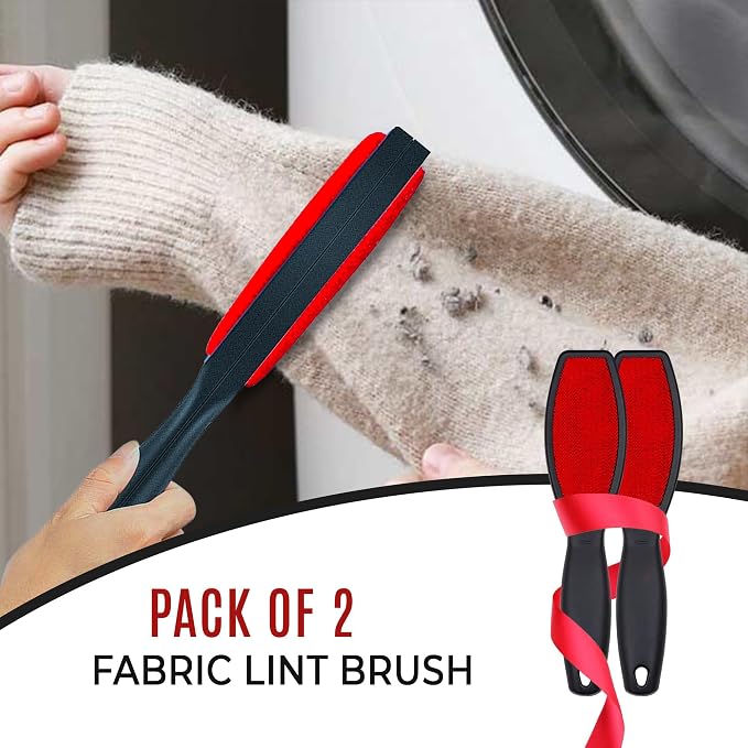 Bistras 2pk Double Sided Fabric Lint Brush with Comfort Grip Handle, Lint Remover for Clothes, Pet Hair, Fuzz, Dust, Furniture