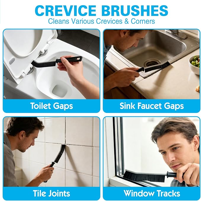 King Origin 8 PCS Crevice Cleaning Brush Set, Hard Bristle | Small Scrub Brushes, Deep Cleaning Supplies for Kitchen, Bathroom, Grout, Bottle, Corners &Tight Spaces