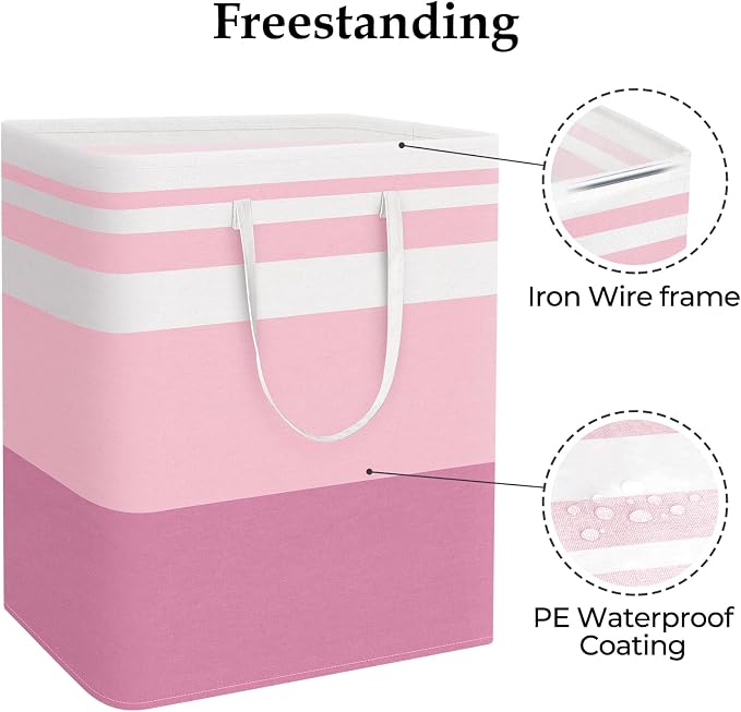 StorageRight Laundry Basket Hamper, 125L Collapsible Clothes Storage, Pink | Freestanding Clothes Hampers, Foldable design, with Easy Carry Handles, For Laundry, Bedroom, Dorm, Clothing, Towels, Toys