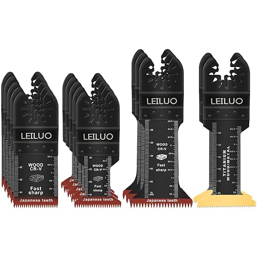 15 Pcs Oscillating Tool Blades Set Japanese Tooth & 70mm Extra Long Titanium Multitool Blades Fast Cut Oscillating Saw Blade for Wood & Metal Compatible with DeWalt Makita Milwaukee and More