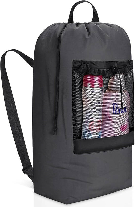Lifewit Laundry Bag Backpack Travel, 90L, Gray | Extra Large Bag with Shoulder Straps and Mesh Pocket for Laundromat, Heavy Duty Basket for Dirty Cloth College Dorm Apartment