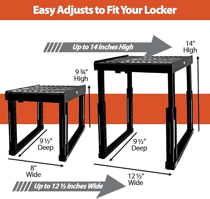 ABLinox Locker Organizer Shelf, Adjustable Width and Height, Ideal for School, Office, and Gym Lockers (Blue 2 Pack)