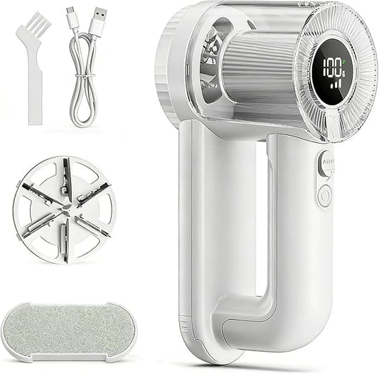 Rechargeable Fabric Shaver Lint Remover, 2-in-1 6-Blade Lint Shaver for Clothes Sweater Furniture, 3-Speed, LED Display, 2000mAh USB-C, 200ml Container, Removes Fuzz & Pilling