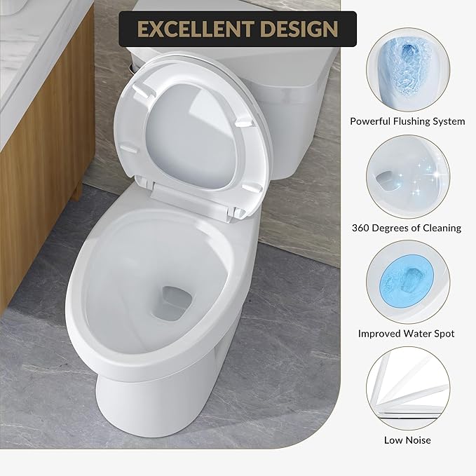 Two Piece Toilet 21 inch Chair Height Elongated Bowl, Side Handle, High Seat Toilet for Elderly, Comfortable Bathroom Toilet with Soft-Close Seat White