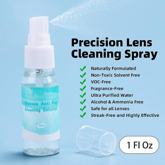 Glasses Cleaner Eyeglass Cleaning Kit with Anti Fog Spray, Microfiber Cloth | Streak-Free Cleaning Pads，Lens Wipes for Sunglasses Camera Lenses, Includes Screwdriver, Nose Pads, Ear Grips, Storage Case