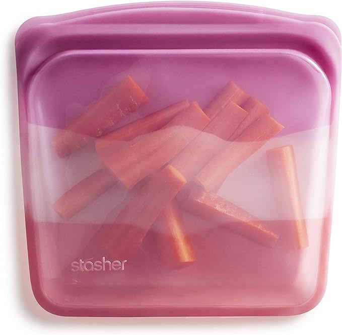 Stasher Silicone Reusable Storage Bag, Sandwich Bag, Reusable Freezer Bags, Microwave, Dishwasher, Oven Safe, Sous Vide, Lunch Container, Eco Friendly, Leak-free, Food Storage Bags, 28 oz, Coral