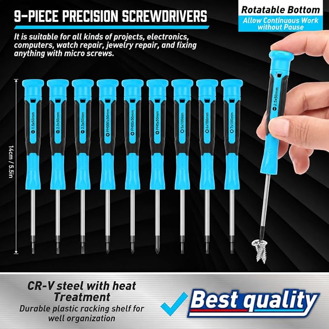 Amartisan 86-Piece Magnetic Screwdrivers Set with Case | Includs Slotted, Phillips, Hex, Pozidriv,Torx and Precision Screwdriver, Magnetizer Demagnetizer Tools, Tools for Men(Blue)