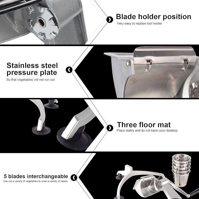 Heavy Duty Vegetable Chopper, Vegetable Cutter,Multi ‑ Functional Hand Crank Vegetable Cutter,Grater Food Processors with 5 Stainl Steel Blade, Food Choppers for Kitchen