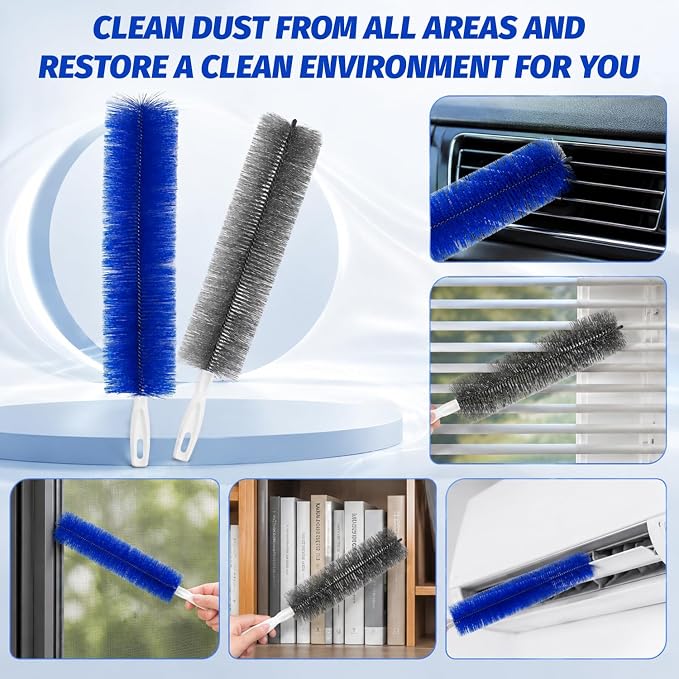 2Pcs Bendable Microfiber Head,Fan Cleaning Brush Bendable Cobweb Duster,Reusable and Washable,Suitable for Cleaning Vents,Ceilings,Blinds,Furniture and Hard-to-Reach Areas