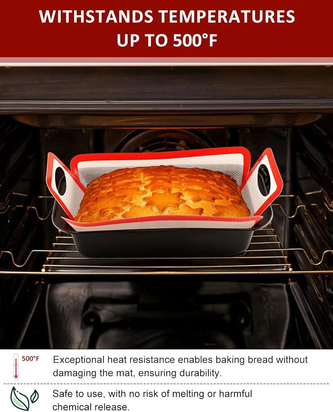 Silicone Loaf Pan Liners, Upgraded Leak-Proof Folded Edge Design, 2 Pack Non-Stick Reusable Baking Liners Fits 8x5 Inch & 9x5 Inch or 9.5x5 Inch Loaf Pans