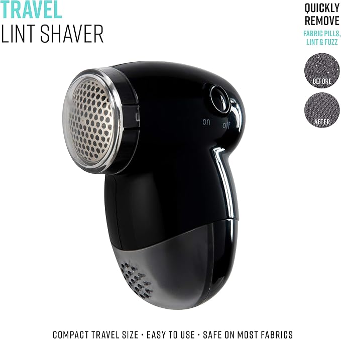 GForce Black Compact Travel Lint Shaver| Dimensions: 3.75"x 2.75" | Great for Shaving | On Fabric | Furniture | Travel Accessories | Great for Loose Thread | Lint | Fuzz Removal | Black