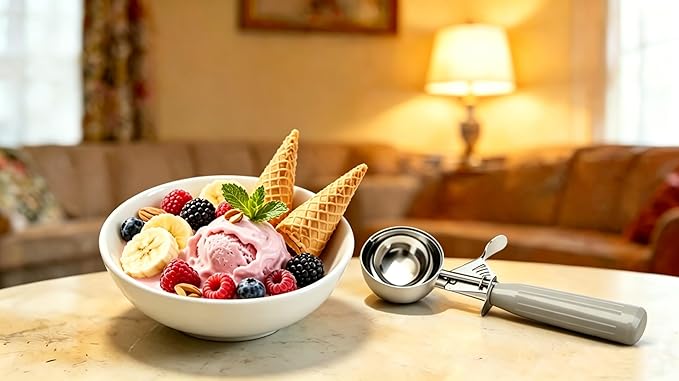 TOPKITCHEN Commercial-Grade Ice Cream Scoop 3.25 oz, 18/8 Stainless Steel Cookie Scoop with Plastic Handle, Portion Control Disher Scoop for Bakeries, Restaurants & Dessert Shops, #10, Ivory