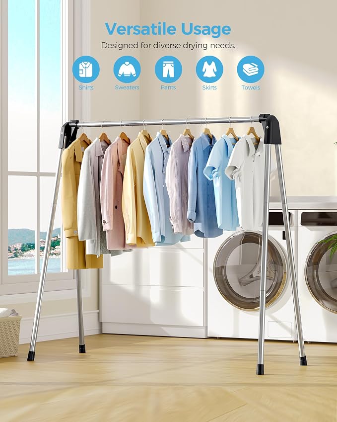 APEXCHASER Clothes Drying Rack Foldable, Portable Clothes Airer, 48" H | Stainless Steel, Folds Flat to Storage, Lightweight Design, Non-slip Feet, Easy to Carry, Versatile for Room/Balcony/Dorms