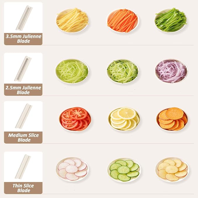 Mandoline Food Slicer for Kitchen, Potato, Tomato, Carrot, Onion, Vegetable and Fruit Cutter, with 4 Stainless Steel Blades and 1 Safety Guard, BPA-Free Plastic Body