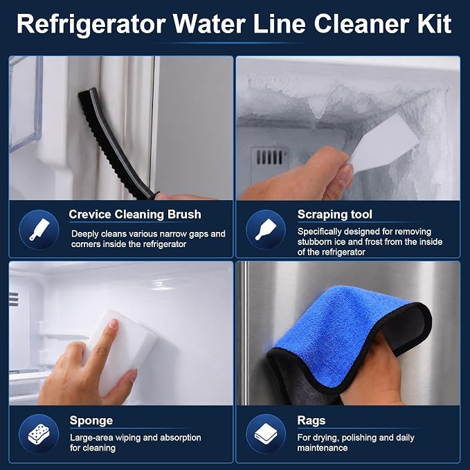 XANGNIER 10 Pcs Refrigerator Water Line Cleaning Kit,Refrigerator Drain Cleaner Tool–53.8Inch Flexible Drain Brush,Syringe,Unclog Fridge&Ice Maker Cleaner Tools for Ice Dispenser,Sink,AC Drain Line