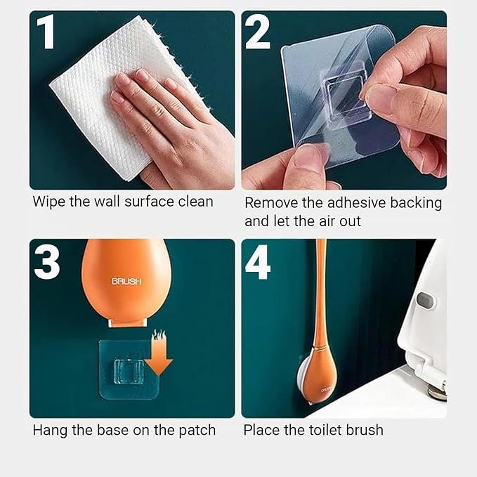 Flexible Silicone Toilet Brush and Holder Set Wall Mounted, Auto Closing TPR Brush Head for Deep Cleaning, Space Saving Bathroom Essentials with Adhesive Mounts (No Drilling) (2, Pearly White)