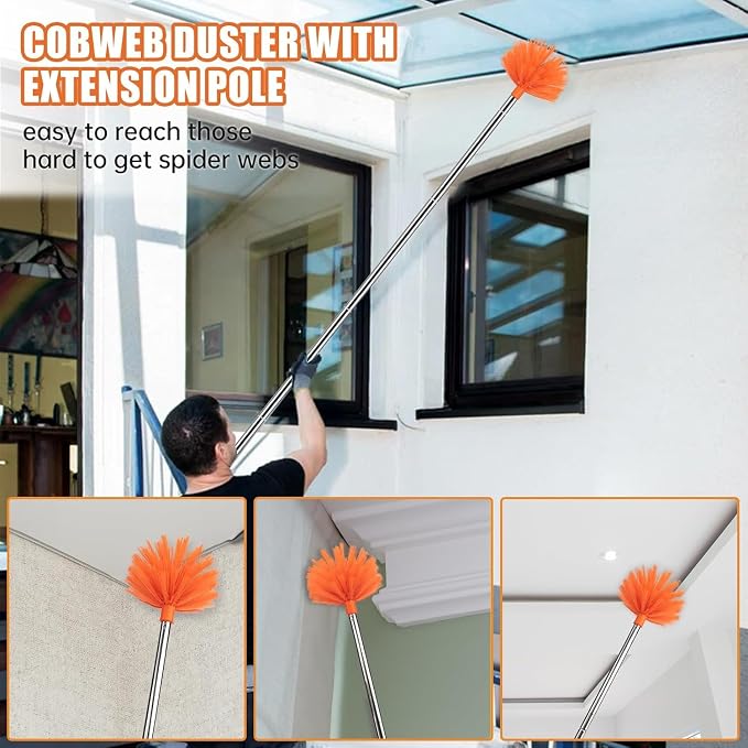 CALBEAU Ceiling Fan Cleaner Duster Kit with 60" Extension Pole, 14 PCS | 14"-60" Adjustable Pole; Ceiling Fan Duster, Cobweb Brush; High Fans, Webs, Blinds; Storage Bag