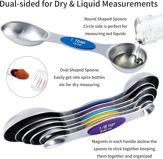TILUCK Nesting Measuring Cups and Spoons Set, Stainless Steel with Soft Silicone Handle – Heavy Duty & Dishwasher Safe for Measuring Dry/Liquid Ingredients, Ideal for Cooking & Baking (14)
