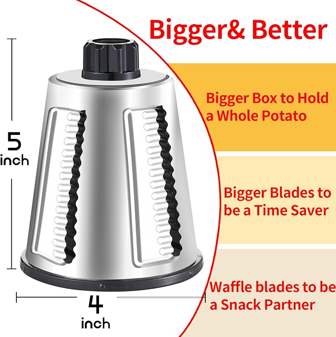 Weltonhm Rotary Cheese Graters with 4 Blades, Large Hand Crank Cheese Grater with Waffle Slicer, Grey Cheese Shredder with Suction Base, Easier for Shredding & Grating (Grey, 4 Graters)