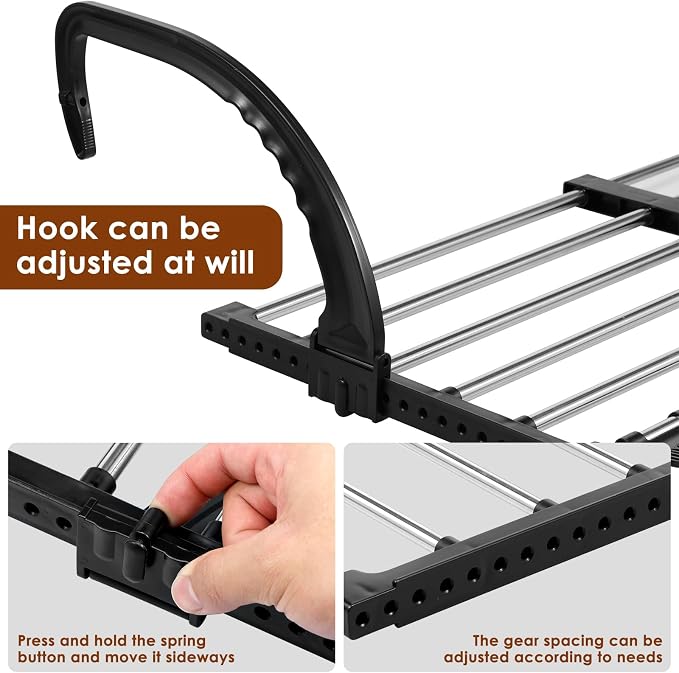 Portable Clothes Drying Rack for Balcony,Foldable Railings Windowsill, Retractable Radiator Clothes Airer,28"x13" Folding Towel Rack Indoor Outdoor Travel Laundry Rack with Clips (B-28"x13")
