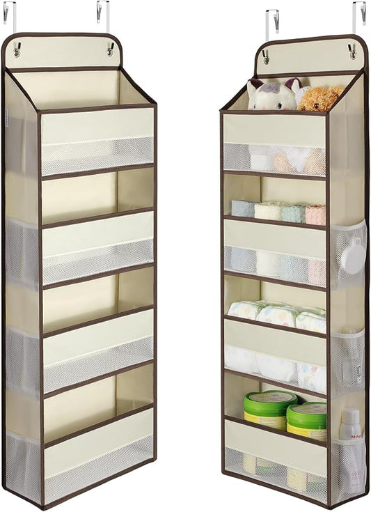 Yecaye Hanging Over the Door Organizer 1 Pack, 35.2lbs Load Toy Stuffed Animal Storage, Swing-proof Bathroom Organizers and Storage for Nursery Newborn Baby Essential Stuff Beige