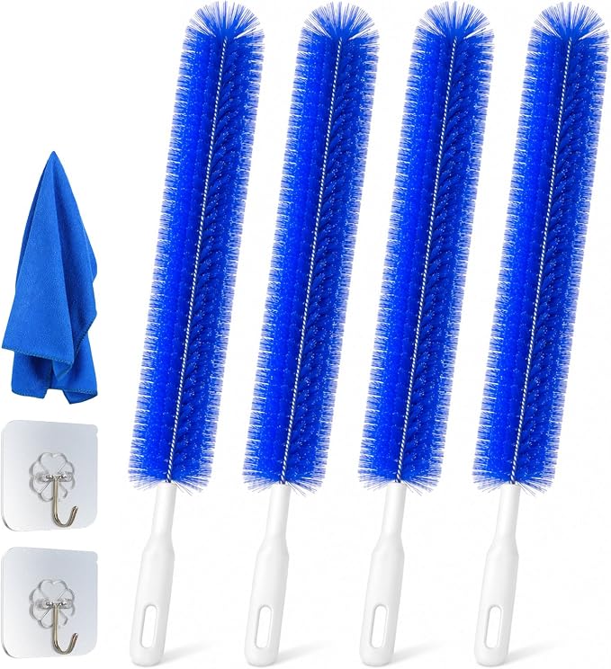 Bendable Microfiber Duster for Cleaning, Fan Cleaning Brush with Flexible Head, Reusable Fan Duster for Ceiling Fans, Blinds & Air Vents, Washable Dust Clean Brush for Home, Office & Car (Blue,4PCS)