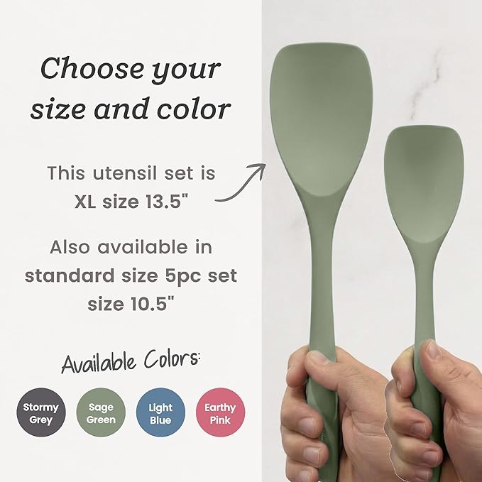 Starpack Like a Boss XL Silicone Cooking Utensils Set (6-Piece, 13.5") - LFGB Certified, 600°F Heat Resistant, BPA-Free - Heavy-Duty Steel Core, Dishwasher Safe - for Nonstick Cookware, Sage Green