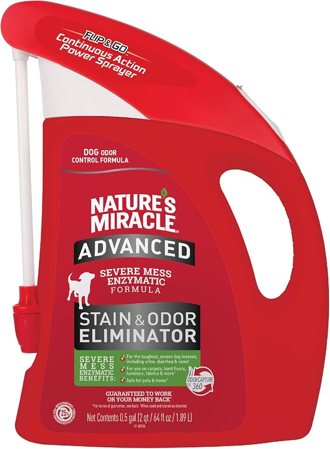Nature's Miracle Advanced Dog Stain & Odor Eliminator Foam, 64 oz | Enzymatic Cleaner Eliminates the Toughest Dog Messes, Flip & Go Continuous Sprayer, Safe For Pets and Home*, Fresh Scent