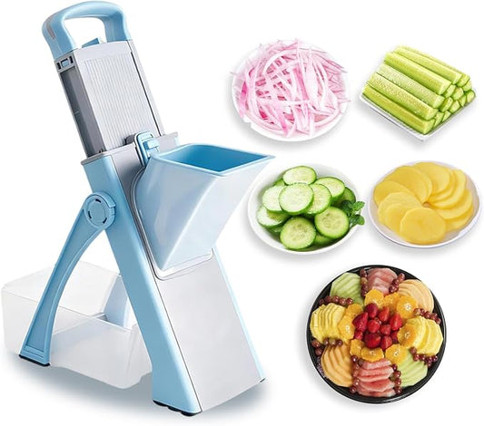Safe mandoline slicer for kitchen, 8 in 1 Vegetable Chopper, Adjustable food chopper with container, french fry cutter for potatoes, salad chopper tool, Kitchen Chopping Artifact, Gift (SkyBlue)