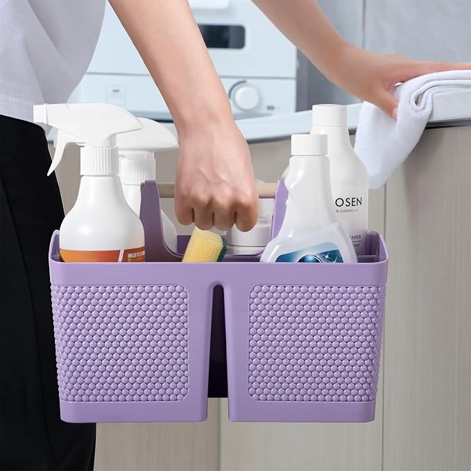 rejomiik Plastic Shower Caddy, Portable Shower Basket with Handle, Purple | Cleaning Caddy Organizer for Bathroom, College Dorm Room Essentials, Storage Tote