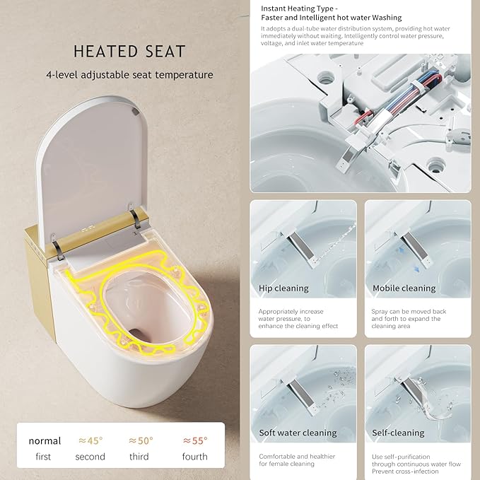 BONSAM Smart Toilet with Auto Open/Close Lid, Modern Toilet with Bidet Built In, Foam Shield, Auto Flush, Warm Water&Dryer, Self-Cleaning Heated Seat Toilet with Remote Control for Seniors & Families.