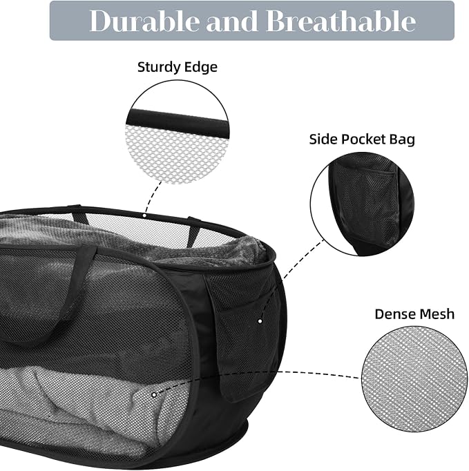 6 Pcs Durable Collapsible Laundry Baskets, Foldable Laundry Basket Large Opening, Pop Up Laundry Hamper with Pocket, Clothes Hamper with Handles for Laundry, Bathroom, Kids Room, Dorm or Trave
