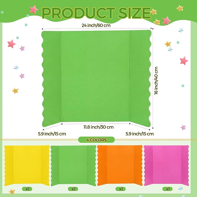 Mooliwe 4 Pack 24" X 16" Trifold Poster Board Tri Fold Poster Boards Foldable Corrugated Business Presentation Display Paper Boards for Science Fair Events, School Projects, Exhibitions