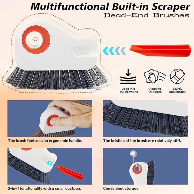 2 in 1 Groove Cleaning Brush, Easy to Store Window Track Cleaning Tools, Multifunction Window Track Cleaner, Track Cleaning Tools Suitable for Sliding Door Tracks, Shutter Door Window Track(Orange)